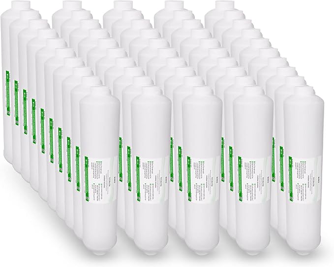 Post Activated Carbon Water Filter Replacement – 5 Micron Inline Filter – 10 inch Inline Carbon Filter– Under Sink and Reverse (50 Pack) Compatible with Standard RO Water Filtration Systems