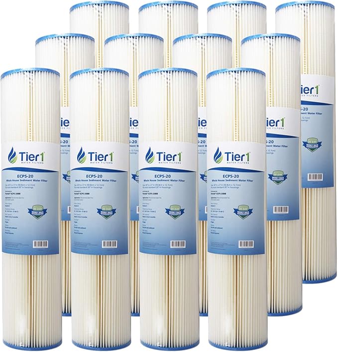 Tier1 5 Micron 20x4.5 Water Filter | Pleated Polyester Whole House Sediment Cartridge | Replacement for Pentek ECP5-20BB, 255494-43, 4PAY5 | Fine Sediment Control | 4.5 x 20 Water Filter (12-Pack)
