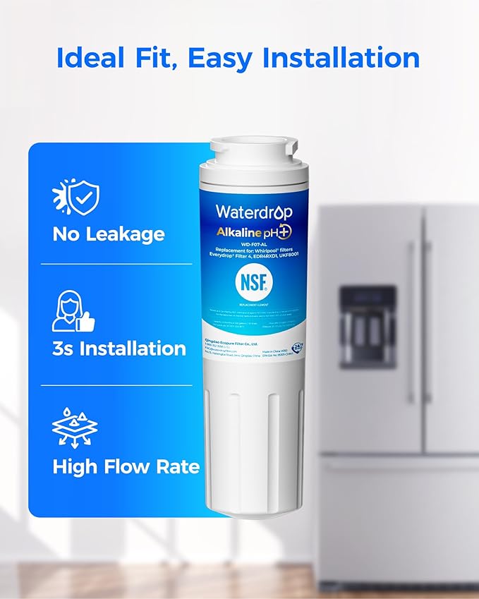 Waterdrop Alkaline UKF8001 Refrigerator Water Filter 4, Enhances pH, Replacement for Whirlpool® EDR4RXD1, EveryDrop® Filter 4, Maytag® UKF8001AXX-750, UKF8001AXX-200,WD-F07,2 Filters