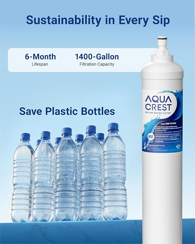 AQUA CREST GXRTQR Inline Water Filter, NSF Certified, Replacement for GE® GXRTQR, GXRTQ, Carbon Block Media Ensures 99% Chlorine Reduction, 3 Filters (Package may vary)