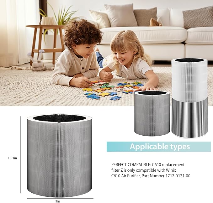 C610 Replacement Filter Compatible with Winx C610,3-in-1 HEPA Filter with Activated Carbon & Pre-Filter, 2 Pack Compatible with Winix C610 Air Purifier (Compares to Part # 1712-0121-00)