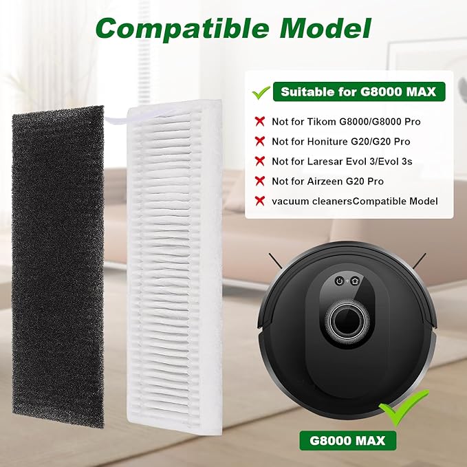 Filter Replacement Compatible with Tikom G8000 Max and 2025 Year L8000 Pro Robot Vacuum -4 Pack Wet Dry Vacuum Cleaner Filter Kit(Not for Tikom G8000/G8000 Pro）