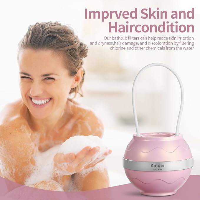 For Bathtub Faucet Water Filter, Removes Chlorine Lead Fluoride, Hard Water Softener, Bath Purifier for Skin and Hair (Pink)