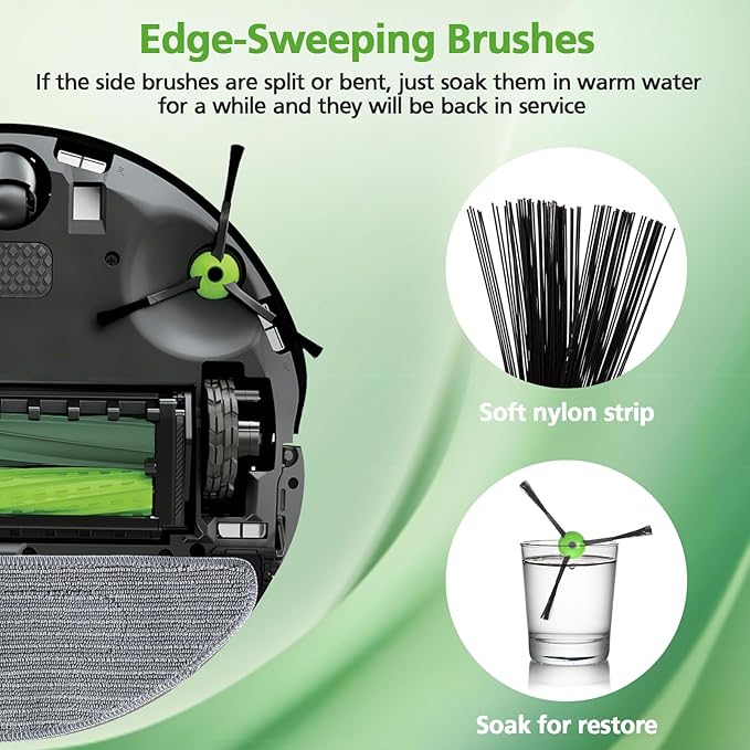 Replacement Parts for iRobot Roomba Combo i5, i5+, j5, j5+ Robot Vacuum Cleaner, Accessories Kit: Dual Multi-Surface Rubber Brushes + 4 Filters + 4 Mop Pads + 4 Vacuum Bags + 4 Edge-Sweeping Brush