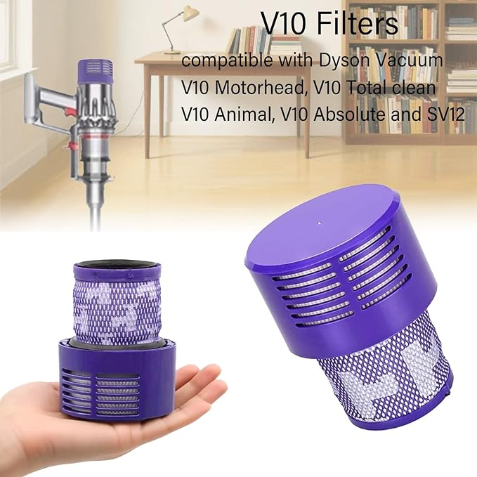 Suitable for Dyson V10 SV12 Replacement V10 Filter contains 2 filters and 1 cleaning brush.