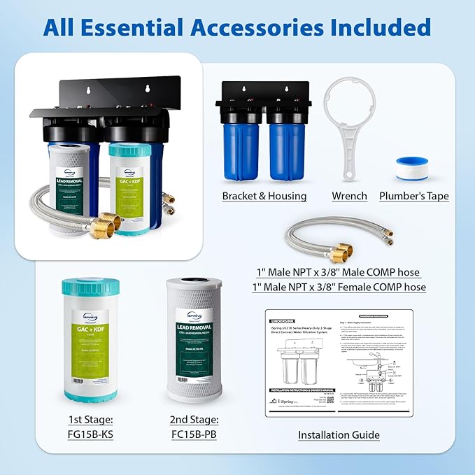iSpring US21B-CPB 4-Layer High Capacity Under Sink Water Filter, Reduces Lead, PFAS, PFOA/PFOS, Chlorine, Bad Taste & Odor, w/ 2 Upgraded Direct Connect Hoses