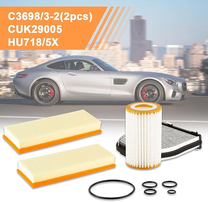 CUK29005 C3698/3-2（2pcs） HU718/5X Engine Air Filter Fits for Mercedes-Benz C240 E320 C230 C300 C320 C350 E350 E500 Gl450 Sl500 Cabin Air Filter Oil Filter Engine Air Filter
