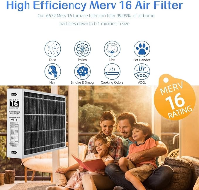 X6672 MERV 16 16x25x5 Furnace Filter Compatible with Lennox X6672 for Furnace HVAC System, Part #HCF16-16, 2 Pack