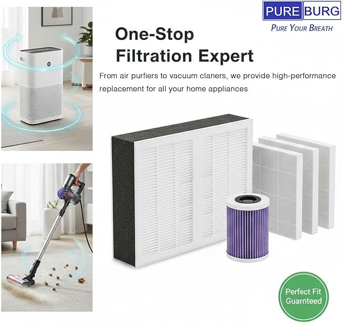 PUREBURG Replacement Filter Compatible with Dyson HushJet Air Purifier Compact HJ10, 1 Pack 360 HEPA + Activated Carbon 2-in-1 For Air Clean Dust VOCs Odor