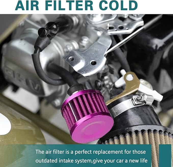 12mm Air Filter Intake Filter Breather, Valve Cover Breather, Mini Universal Motor Cone Cold Clean Air Intake Filter Turbo Vent Breather, Vehicle Engine Air Filters Suitable for Cars Motorcycles
