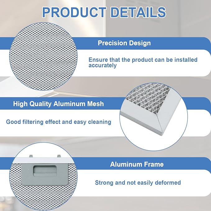 WB02X11012 Range Hood Grease Filter Compatible with GE 5 Layer Aluminum Vent Range Hood Filters JV566H1SS JV566H2SS JV665H1BB JV665H1CC JV665H1WW, 17-1/2 x 11-5/8 Inches - 2 Pack