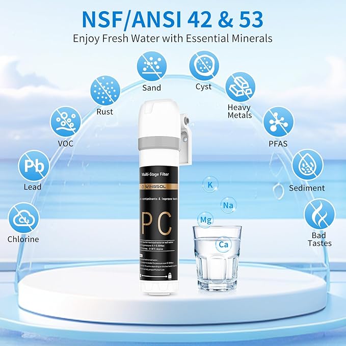 WINGSOL Replacement Filter Cartridge for Under Sink Water Filter Compatibel with: WS-QC-001, WS-QC-001 (F), WS-QC-001 (FY), WS-QC-001 (FB), 1 Pack