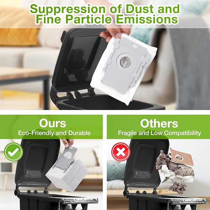 8 Pack Vacuum Bags, Effective Dust Filtration,Compatible with iRobot Roomba i& s & j Series, for i3+, i4+, i5+, i6+,J6+, i7, i7+(7550) j7, j7+, i8+, J8+, J9+, s9+ Automatic Dirt Disposal Bags