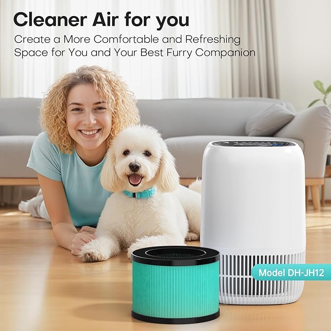 2 Packs Pet-Care Filter for JH12, 4-in-1 H13 True HEPA Replacement Filter with Additional Pet-Related Layer, Efficiency Activated 99.97% of Pet Dander, Hair, Aller-gen, Odors, Pollen and more, Green