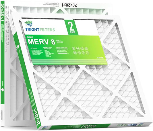 20x20x1 Air Filter 2 Pack, Durable MERV 8 Pleated Home HVAC AC Furnace Filters, Lightweight Compact Air Conditioner Filter Replacement