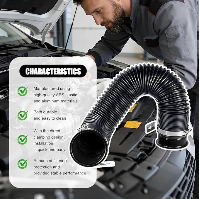 Car 3" Turbine Intake Pipe, 76mm Adjustable Flexible Vehicle Cold Air Turbo Inlet Tube Hose Filter, Automotive Fresh Air Duct Intake Pipe, Universal for Truck SUV Sedan (Black)