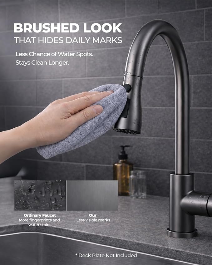 WEWE Kitchen Faucets with Pull Down Sprayer, Stainless Steel Single Handle 1 Hole for Family Kitchen Commercial Camper Laundry Rv Bar, Matte Gray