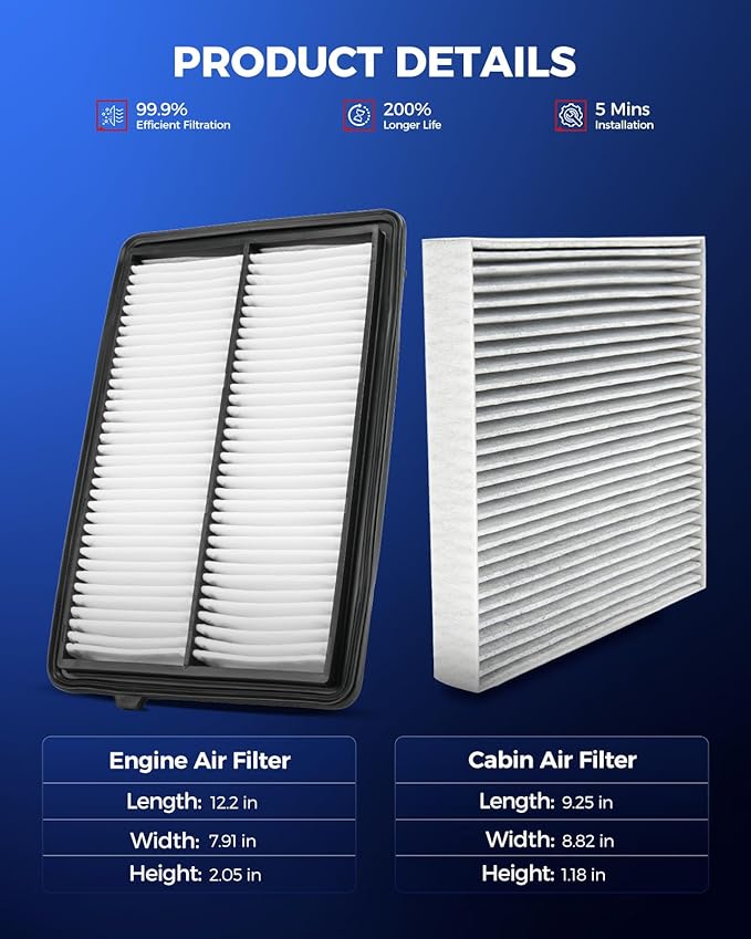KAX Engine & Cabin Air Filter Kit, Replacement for Acura RDX 2013-2018, Replace# CA11413 CF10134