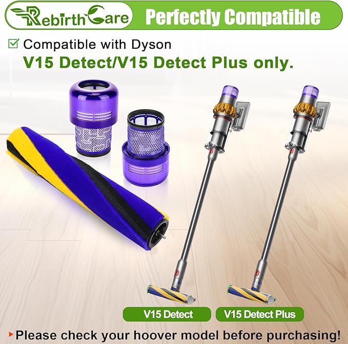 Brush Roller and Filter for Dyson V15 Detect/V15 Detect Plus Vacuum Cleaner, V15 Replacements Parts #970013-02 & 971634-01