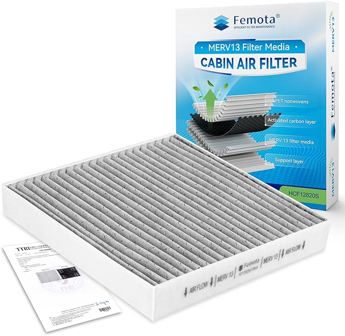 Certified MERV 13 Cabin Air Filter with Activated Carbon, CF12820 for Hyundai Elantra, Ioniq 5/6, Santa Cruz, Santa Fe, Sonata, Tucson; Kia K5, Spartage, Sorento, EV6, Niro; Genesis GV60.