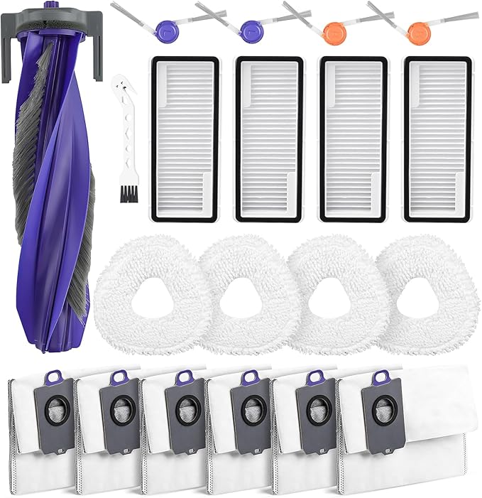 20 Pcs Accessories kit for Narwal Freo Z10 Ultra/Narwal Freo Z10 Robot Vacuum Cleaner, 1 Main Roller Brush, 6 Dust Bags, 4 Hepa Filters, 4 Mop Pads, 4 Side Brushes, 1 Clean Tool