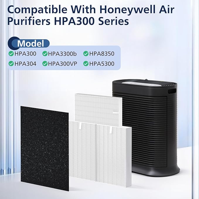 HPA300 HEPA Filter Replacement for Honeywell HPA300, HPA300VP, HPA304, HPA3300, HPA5300, HPA8350 Series Air Purifiers, Replace ‎HRF-R3 & HRF-A300 (3pcs HEPA Filters R + 6pcs Carbon Pre-Filters A)