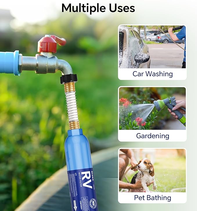 Stokk RV Water Filter, NSF Certified, RV Inline Water Hose Filter, Garden and Camper Water Filter, Greatly Reduces Bad Taste, Chlorine, Odor, Rust and Sediment, 4 Pack