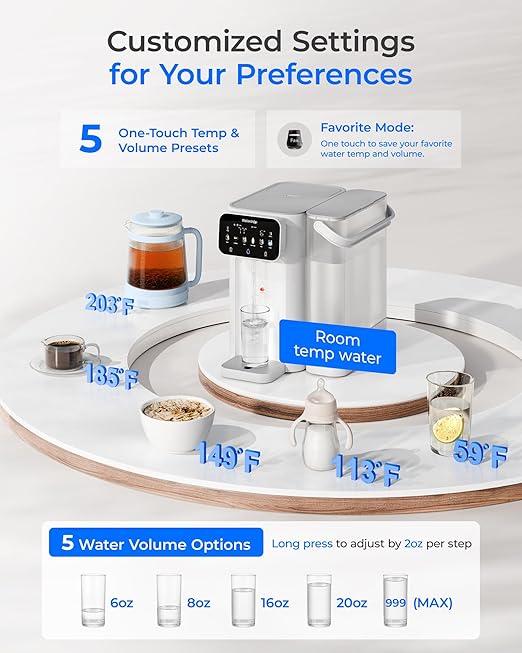 Waterdrop CT01 Countertop Water Filter System, Hot and Cold Water Dispenser with 6-Stage Filtration [𝐍𝐎𝐓 𝐑𝐎], 5 Temperature Options, Upgraded Product for Water Boiler, Touchscreen, White
