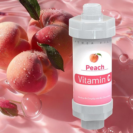 Vitamin C Shower Head Filter for Hard Water Bathroom Accessories Water Filter Replacement Cartridge Remove Chlorine Fluoride Heavy Metals Improves Skin Condition Protects Hair Peach Scent