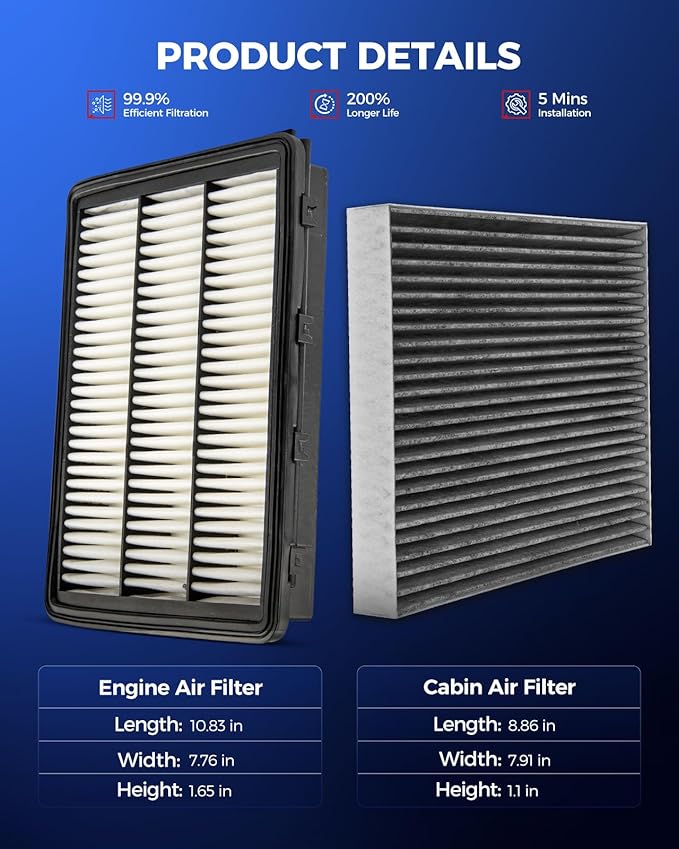 KAX Engine & Cabin Air Filter Kit, Replacement for Hyundai Tucson 2016-2021 2.0L/1.6T, Kia Sportage 2017-2022, Replace# CF12160 CA12065