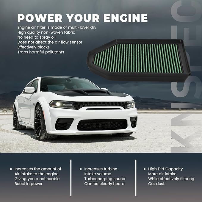 Engine Air Filter Compatible With DODGE Challenger Charger CHRYSLER 300 2011-2023 Reusable Washable Engine Air Filter, Car Replacement Filter(Challenger, Charger,300-Air Filter)
