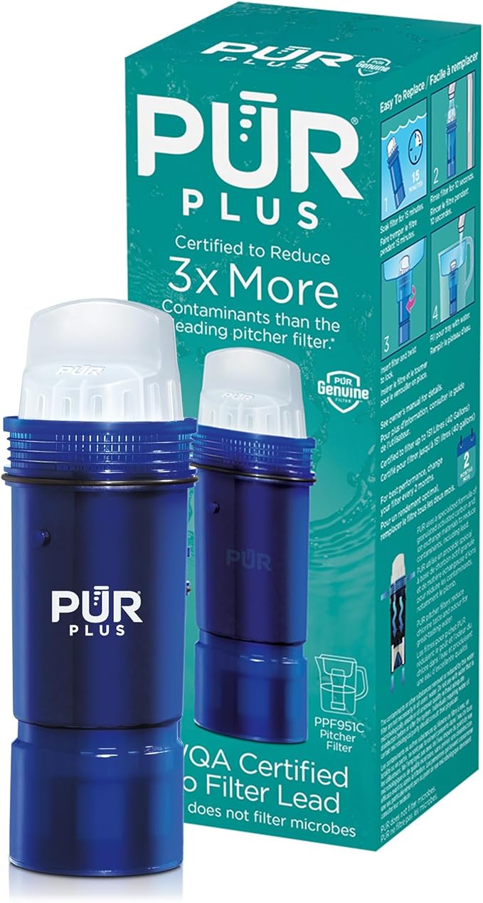 PUR Plus Lead Reducing Water Pitcher and Dispenser Replacement Filter, 1-Pack, NSF & WQA Certified - Compatible with All PUR Pitchers and Dispensers, Blue, PPF951K1