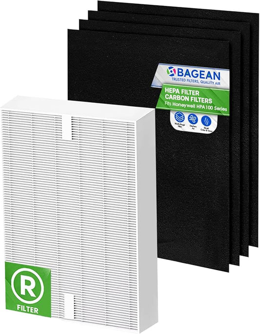 Bagean HPA100 Replacement Filter for Honeywell Air Purifier - Compatible with Honeywell R Filter Replacement - H13 True HEPA with Carbon Filters 99.98% of Particles & Purifies Air (1 HEPA + 4 Carbon)