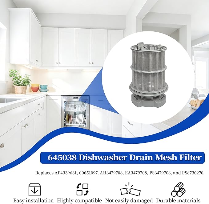 645038 Dishwasher Replacement Filter Compatible With Bosch Dishwasher Filter 00645038, Replaces AP4339631, 651097, AH3479708