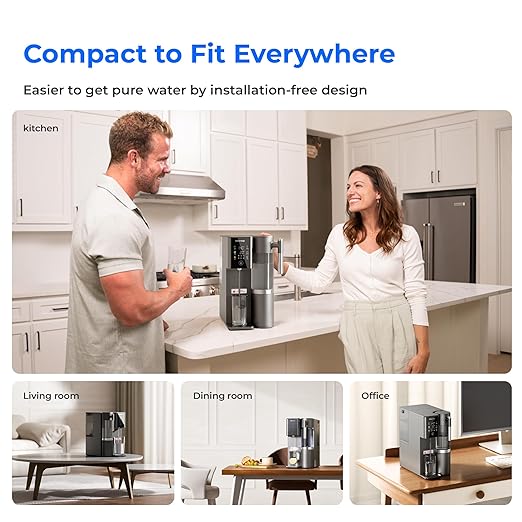Waterdrop A2 Countertop Reverse Osmosis System, Hot and Cold RO System, Portable Pure Water Tank, Bottleless Water Cooler, 6 Temperature Settings, Hot Cold Room Water, 3:1 Pure to Drain