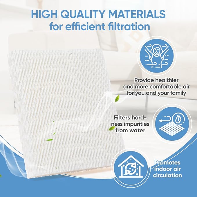 HFT600 6 Pack Humidifier Wicking Filter T Replcement Compatible with Honeywell HEV615 HEV620 Humidifier, Compared to Part HFT600T HFT600PDQ Wicking Filter, White