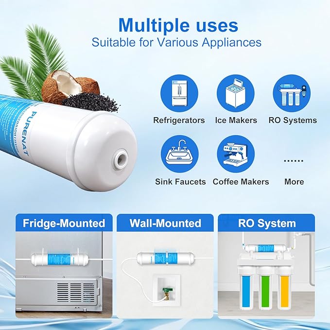 Inline Water Filter for Refrigerator and Ice Maker(1 Pack),1/4" Push Connect Post Carbon Filter Replacement for Reverse Osmosis Water System,Include 1/4" Water Line and Quick Connect Fittings