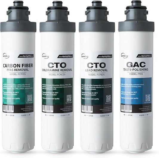 iSpring F4DS-MAX Full Filter Replacement Set for DS4B-MAX & DS4S-MAX Bottleless Water Dispensers, Includes 1x FCPFDS, 1x FCNCDS, 1x FCPBDS and 1x FTDS, Up to 12 Months Based on Usage & Water Quality