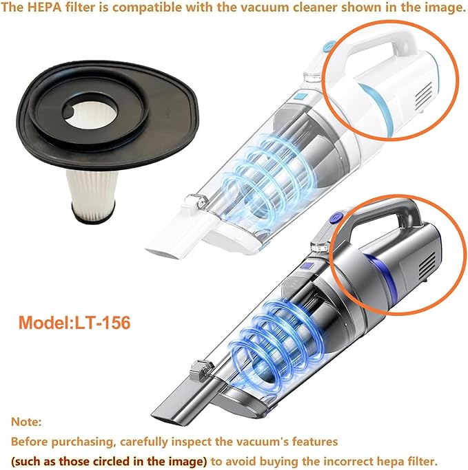 3Pack Hepa Filters Replacement Compatible with AHNR LT-156 and JONYJ LT-156 Handheld Vacuum Cordless, Washable and Durable Vacuum Filters.