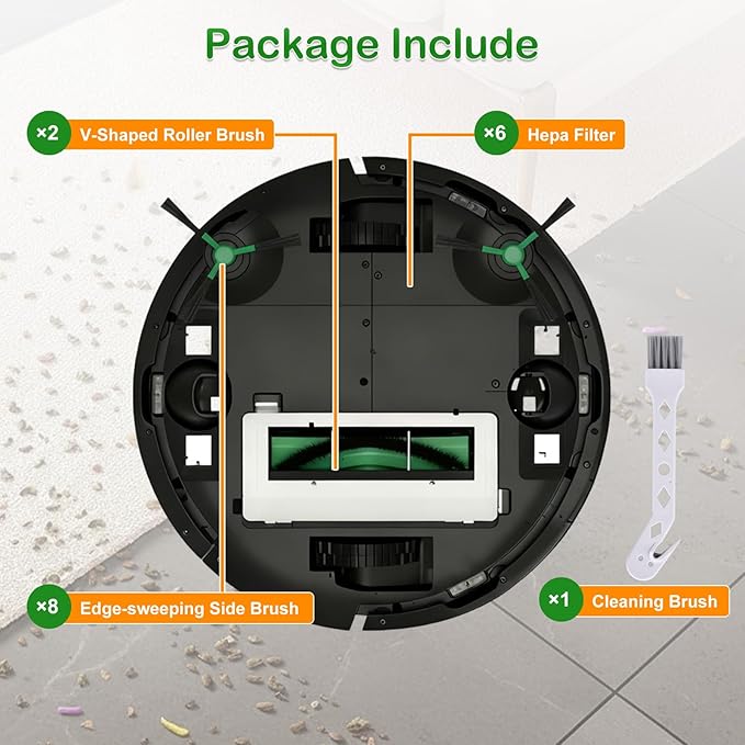 Y0140 Replacement Parts Accessories Compatible with iRobot Roomba 104/105 Combo, Y0110, Y0112, Roomba Essential Vac 2 Q0520, Q0120, 2 Roller Brush, 6 Hepa Filters, 8 Side Brush, 1 Cleaning Brushes