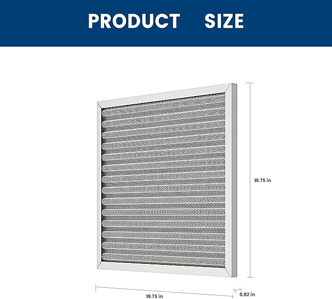 20x20x1 HVAC Furnace Air Filter, Lasts a Lifetime, Washable, the Last HVAC Filter You Will Ever Buy, Healthier Home or Office, Merv 8(Actual Size:19.5x19.5x0.82 Inch)