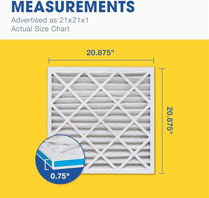 Aerostar 21x21x1 MERV 8 Pleated Air Filter, AC Furnace Air Filter, 6 Pack (Actual Size: 20 7/8" x 20 7/8" x 3/4")