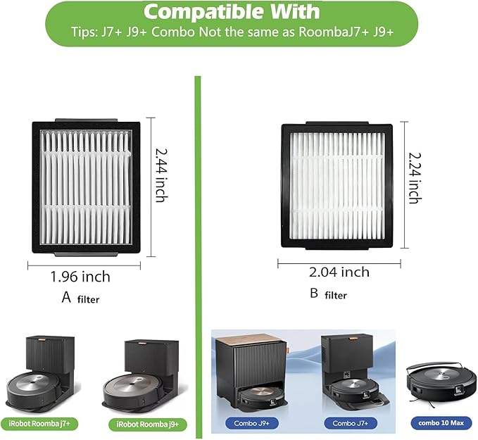 Replacement Parts for iRobot Roomba Combo 10 Max,Combo j9+,Combo j7+/Plus Vacuum (Only Combo Series), 2 Brushes+2 Mop Pads+4 Filters&Side Brushes&Bags