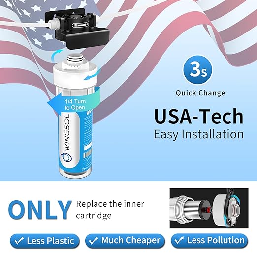 WINGSOL Water Filter for Sink with Faucet, Reduce Heavy Metals/Chlorine/PFAS/PFOA/PFOS/Odor/Sediment, NSF/ANSI 42&53 Improve Taste, EZ Change Life Indication Mineral pH+ Under Sink Water Filter