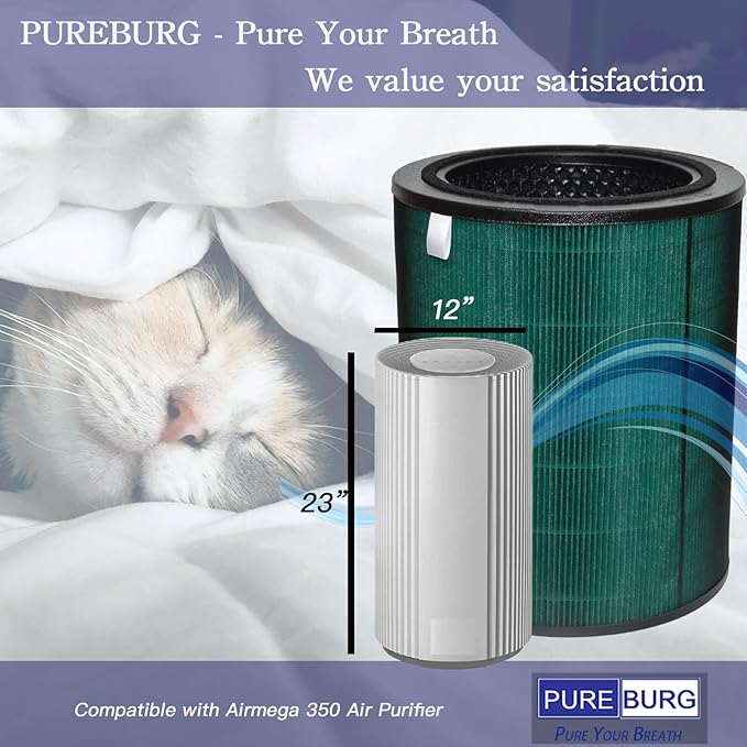 PUREBURG Replacement Filter Compatible with Coway Airmega 350 Air Purifier, H13 True HEPA Activated Carbon 2-in-1 For Air Clean Dust VOCs Odor 1-Pack