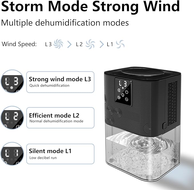 Dehumidifier,MTOX 3L/105 oz (1000 Sq Ft) Small Dehumidifiers for Rooms, Bathroom, RV, Quiet with Auto Shut-Off, Timer, 3 Modes, Removable Filter & Aromatherapy Box, 7-Color LED (Black)