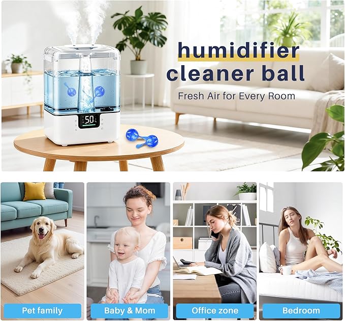 12 Pack Humidifier Cleaner, Humidifier Tank Cleaner Balls compatible with All humidifiers and Fish Tanks, Purifies Water, Prevents Hard Water Build-Up, Reduces Scale to improve Humidification