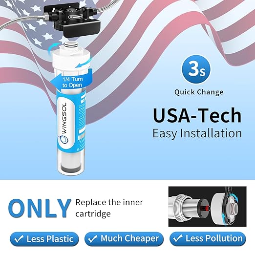 WINGSOL Water Filter for Sink Faucet, Reduce Heavy Metals/Chlorine/PFAS/PFOA/PFOS/Odor/Sediment, NSF/ANSI 42&53 Improve Taste, EZ Change Life Indication Mineral pH+ Under Sink Water Filter (Advanced)