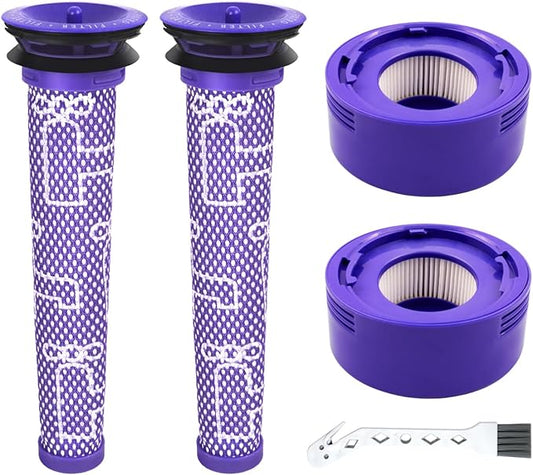4 Pack Vacuum Filter Replacement Kit for Dyson V7, V8 Animal, V8 Absolute, SV10, SV11 Cordless Vacuum Cleaners, 2 Pre Filter, 2 Post Filter, Replaces part No. 965661-01 & 967478-01 Huxowni