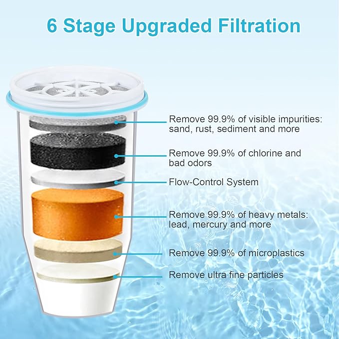 VIPHASES Upgraded 6-Stage 0 TDS Water Filter Replacement for ZR-001, ZR-017, ZR-004, Removes 99.99% Lead, Chlorine, Fluoride, PFOA/PFOS, 8-Pack